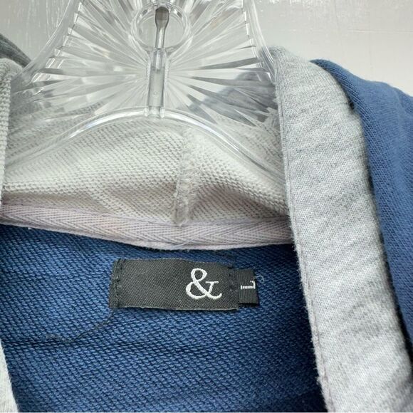 & Ampersand Ave navy grey long sleeve hooded sweatshirt hoodie women's large - Picture 6 of 6